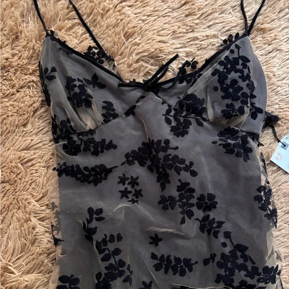 Zara Black Floral Mesh Maxi Slip Dress - Picture 2 of 4